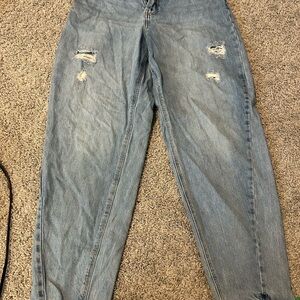 Blue Relaxed Fit Boyfriend Jeans with Distressed Details